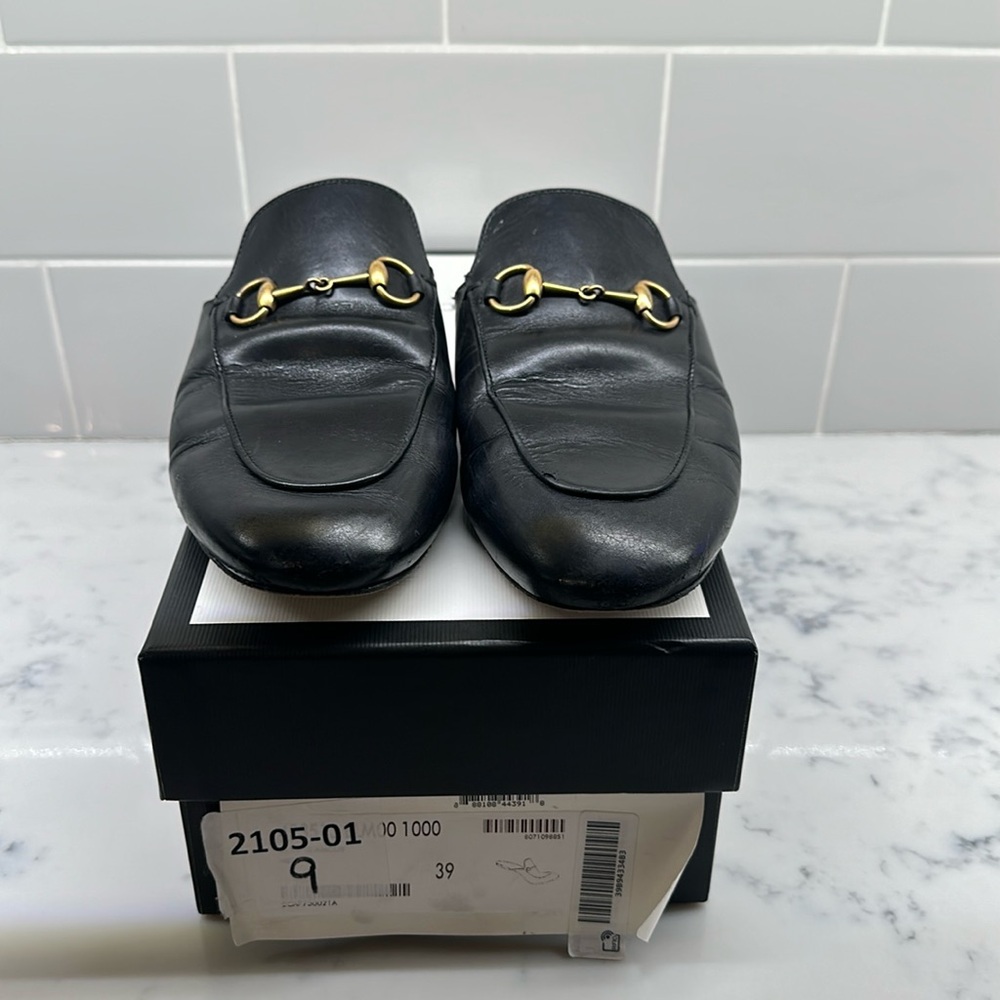 GUCCI PRINCETOWN HORSE BIT BLACK LEATHER MULE SIZE 39